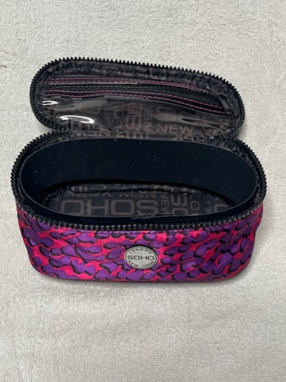 SOHO London New York Makeup Zip Pouch Travel Case w/Handle Pink/Purple 6.5"x3"